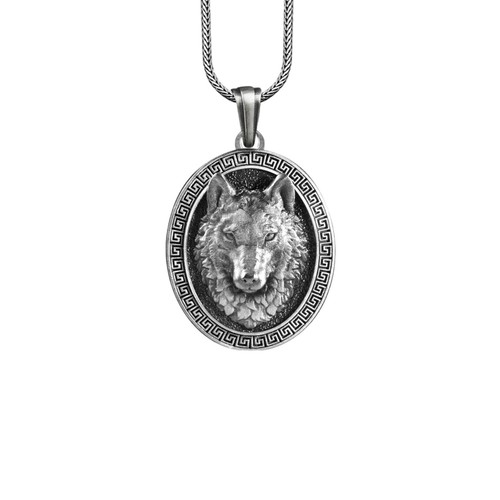 Collier tête loup argent - de,