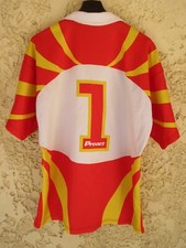 Maillot rugby R.M.V.P XV PERPIGNAN PANTHRAX porté n°1 vintage Proact shirt L