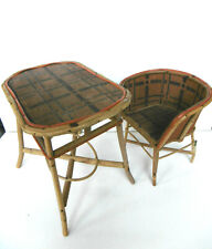 POUR GRANDE POUPEE ANCIENNE TABLE ET FAUTEUIL EN OSIER ET RAPHIA - ÉPOQUE 1900