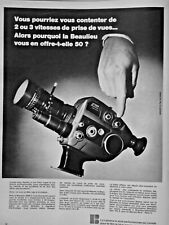 PUBLICITÉ DE PRESSE 1967 CAMÉRA BEAULIEU 2008S OBJECTIF SUPER 8 AVEC 50 VITESSES