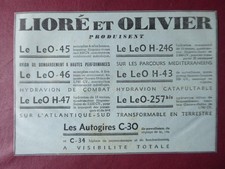11/1936 PUB LIORE ET OLIVIER BOMBARDIER LeO-45 HYDRAVION AUTOGIRE ORIGINAL AD