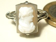 BELLE BAGUE ANCIENNE D'EPOQUE MILIEU XIXème en ARGENT avec CAMEE AGATE / T.50