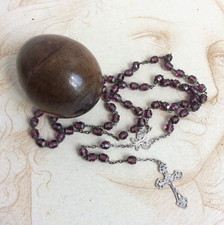 Petit Chapelet Argent Massif Boite Etui Œuf Bois Perles de Verre XIXème