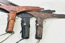 44/45 DUAL TOOLED HOLSTER CUIR WESTERN RIG GUN BELT DROP LOOP SASS DOUBLE