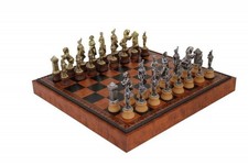 Italfama Napoléon Échecs Set Métal/Bois Simili Cuir Board W/ Stockage + Carreaux