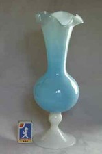 Grand vase à pied opaline bleue vintage 35cm Empoli Italie 60s