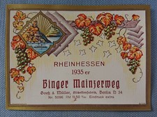 Ancien Étiquette De Vin Modèle 1935 Binger Mainzerweg Rheinhessen