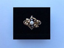 Art Nouveau Noël 14K or Diamant Toi & Moi Trinité Trèfle Bague 9 ☘