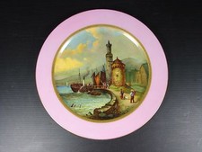 PARIS 19 thC Rococo Sevres Style Porcelain Plate (b) Handpainted Marine Signed