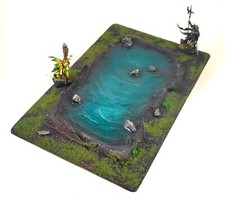 Lac/Etang 6"x10": Décor wargame peint & floqué (9ème Age, Warhammer , AOS...
