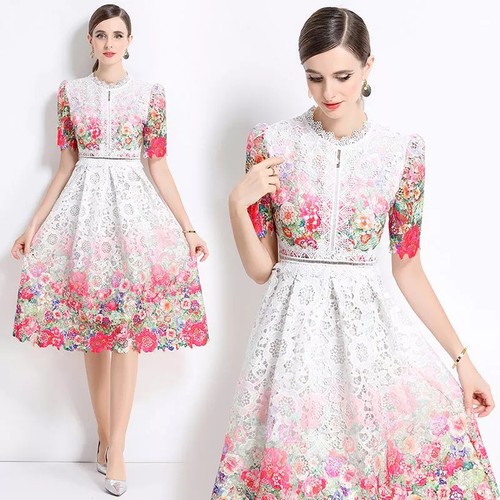 Robe rose floral - floral, dentelle