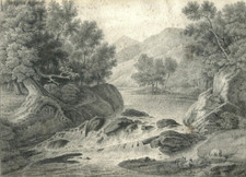 Vue prise du Piémont - Italie - dessin ancien signé non lisible