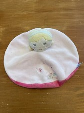 Doudou plat rond rose poupée