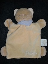 doudou marionnette chat Patou jaune bandana mauve BENGY
