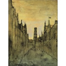 GANTNER Bernard - Lithographie originale sur soie "Vue de rue dans la ville" 37x