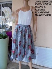 JUPE LONGUE VINTAGE VICHY NOIR & BLANC FAIT MAINS  T 40/42