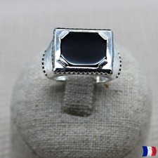 Bague argent 925 agate noire, chevalière homme Onyx, taille de 58 à 64.