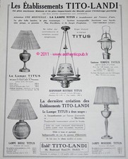 TITO LANDI LAMPE TITUS LUSTRE LUMINAIRE publicite 1930