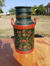 Bidon de Lait Métal  Peint décor Savoyard