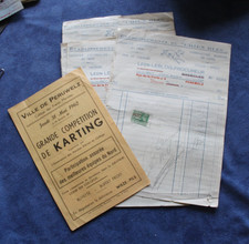 PERUWELZ / LOT 9 Factures CHIEN BLEU 1937 + FLYER KARTING 1962
