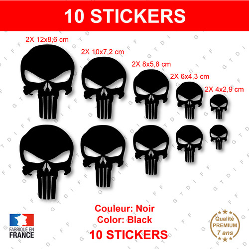 Stickers punisher noir - 10,