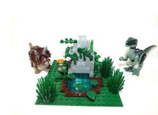 dinosaure tricératops et vélociraptor avec son décors jurassique