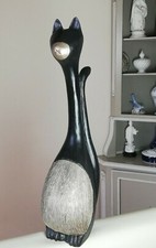 Statue en bois de chat noir et
