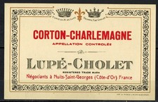 Ancienne Etiquette de Vin-Bourgogne"Corton Charlemagne-Lupé-Cholet -Old label