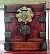 Dynastie Ming Antiquité Chinoise Malle de Mandarin 18e Acajou & Cuivre Coffre