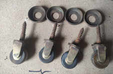 4 x ANCIENNES  ROULETTES ROUES DE MEUBLES EN BOIS  BRONZE ET METAL