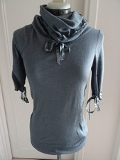 Pull bleu gris manches courtes col montant Manoukian taille S