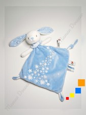Doudou Plat/Mouchoir Lapin Bleu Blanc Étoile Luminescent Attache Tétine Nicotoy
