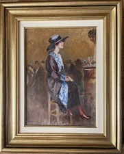 L’élégante au bar du bistrot parisien - Alfred Louis Andrieux - Huile sur toile