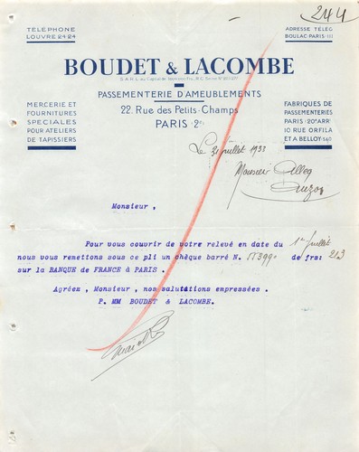 Facture 1933 mercerie et - facture,
