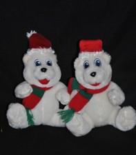 🍀Peluche Doudou Noël Ours KINDER FERRERO Blanc Bonnet Echarpe Rouge 19 Cm Assis