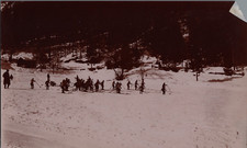 France, Chamonix, le départ de la course de skis à la descente Vintage print, ti