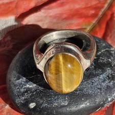 Bague Artisan Argent 925 Style Moderniste Cabochon Œil De Tigre Taille 57