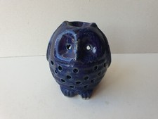 Photophore / brule parfum en céramique zoomorphe Chouette hibou Signé M