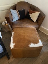 Fauteuil Club Canoë + Pouf En Cuir