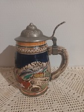 Petite Chope de bière publicitaire Suisse couvercle en étain mug 15cm-0,35 cl