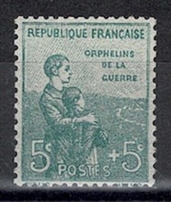 FRANCE STAMP YVERT 149 SCOTT # B 4 " WAR ORPHANS 5c+5c GREEN " MNH VVF J515