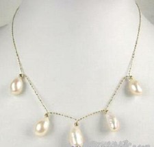 Très Beau Collier en Or Jaune + 5 Véritables Perles Baroques de 1,5 cm 47cm 8,7G