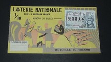 BILLET LOTERIE NATIONALE 1963 MUTUELLE DU TRESOR TIMBRE VIN VIGNERON