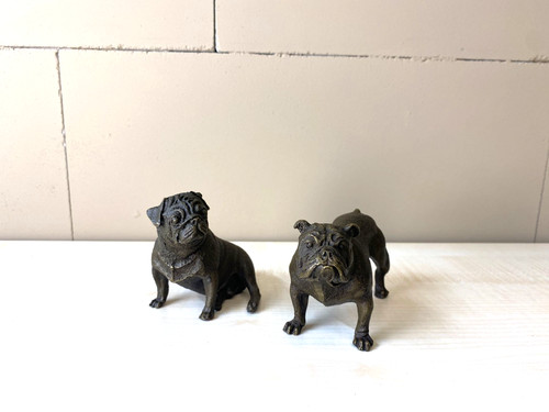 Sculpture deux chien bulldog - chien,
