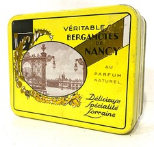 Ancienne Boîte en Tôle Publicitaire de Bergamottes de Nancy