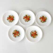 Lot 5 assiettes à dessert ARCOPAL - décor fleurs orange jaune - Diamètre 19 cm