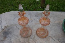 LEGRAS Carafe flacon verre souflée émaillée  décor fleurs 19EME