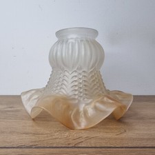 Abat-Jour Tulipe Globe en Verre semi opaque - Plissé à Volant dégradé ocre blanc