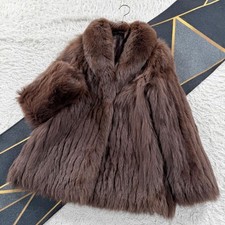 Manteau en fourrure véritable renard teint marron L veste lisse tannée...