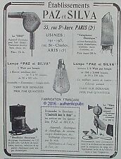 PUBLICITE PAZ ET SILVA LAMPE VIBRO MASSEUR BOUILLOIRE DE 1913 FRENCH AD PUB RARE